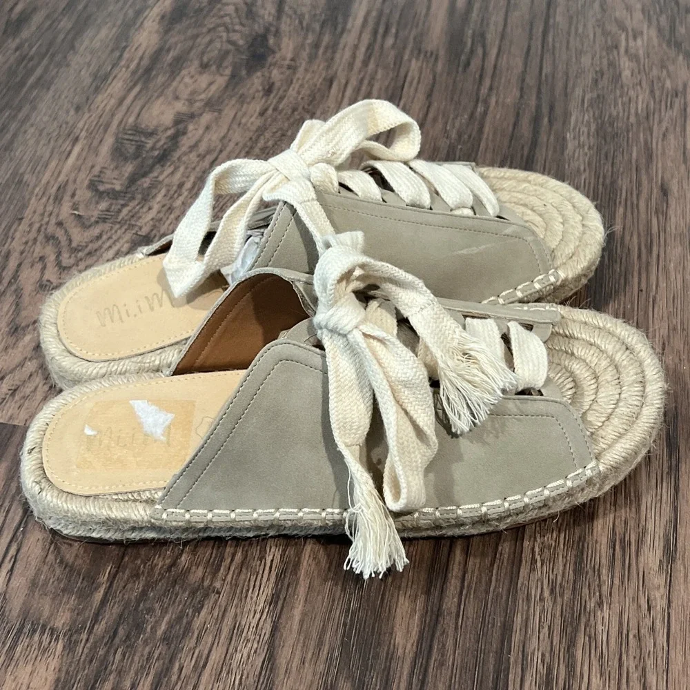 Mi.iM Grey Lace Up Espadrilles Sandals Slides Women's size 10